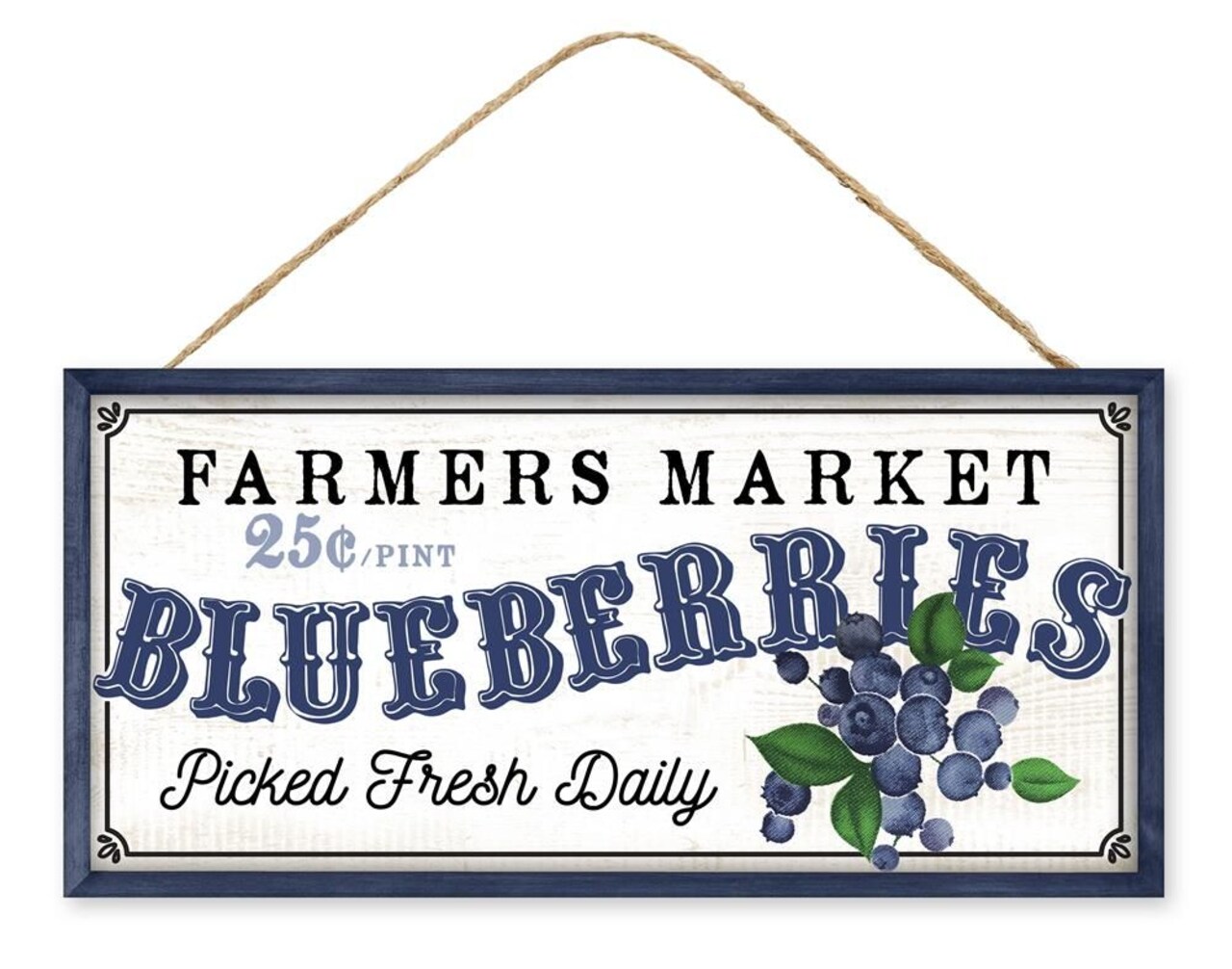 12.5" Blueberry Farmer's Market Themed Wooden Wall / Door Hanger Sign For Wreath Accents, Crafts, and Decorations